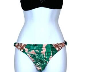 Maaji Pink Tropical Bikini Bottoms SMALL Reversible Solid Floral Cheeky $65 NEW